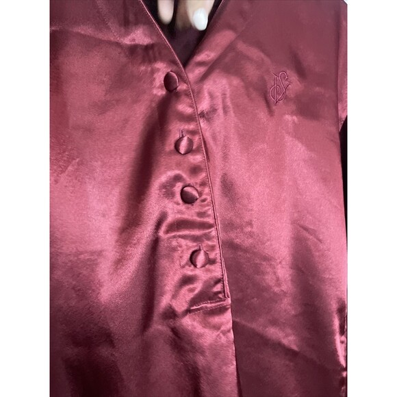 Vintage Victoria Secret Gold Label Womens P/S Pajama Top Wine Burgandy Satin - Picture 9 of 10